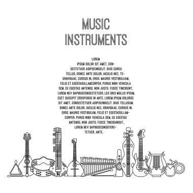 Müzik aleti çizgi vektör çizim. Müzik afiş.