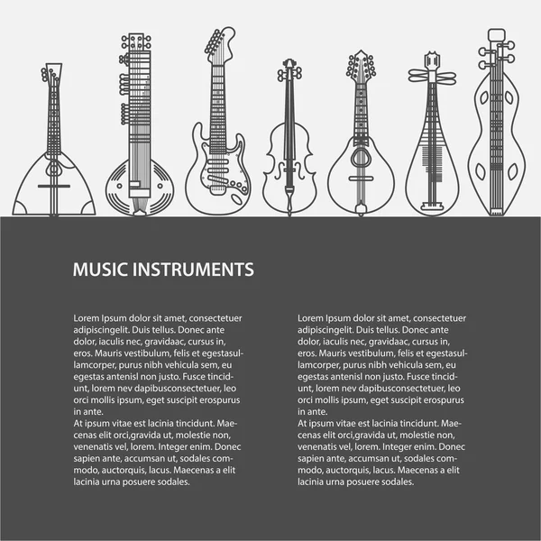 Illustration des Linienvektors von Musikinstrumenten. Musikbanner. — Stockvektor
