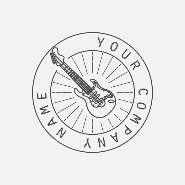 Logotipo de música vectorial y signo con guitarra eléctrica. Placas de estudio y radio. Emblema vintage con texto de muestra . — Vector de stock