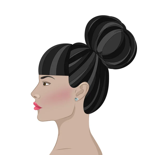 Young Woman Profile Black Hair In High Bun — Stock Vector