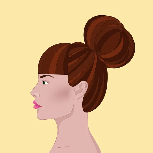 Perfil de mulher jovem com alta Red Bun — Vetor de Stock