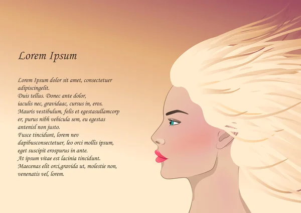 Perfil de mujer rubia con texto . — Vector de stock