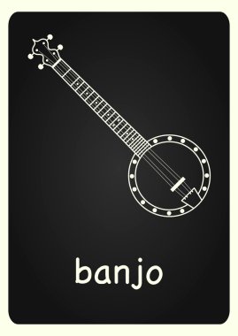 Banjo vector image on chalkboard. Black and white picture. EPS 10