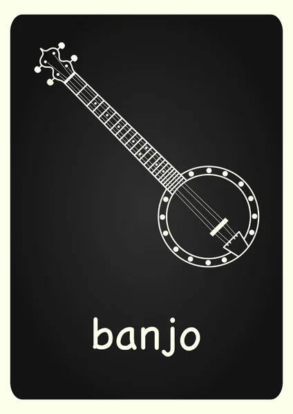 Imagen vectorial de banjo en pizarra. Cuadro en blanco y negro. EPS 10 — Vector de stock