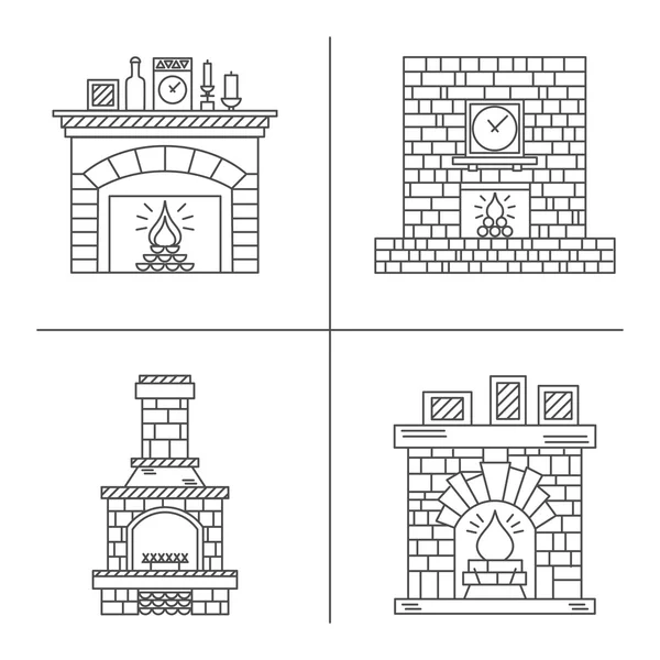 Set of four different fireplaces — Stockvector