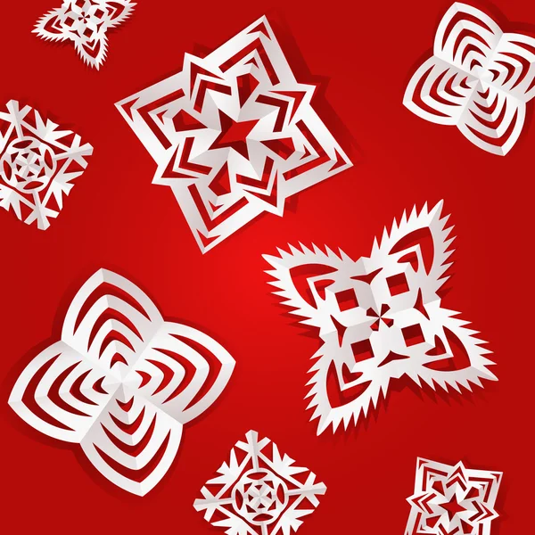 Paper snowflakes on red background. — Stock Vector
