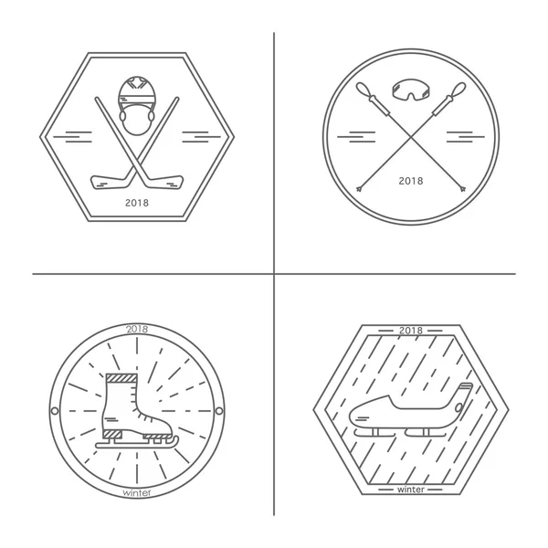 Ícones vetoriais de quatro linhas com símbolos de diferentes esportes de inverno. Elementos para o seu design . —  Vetores de Stock