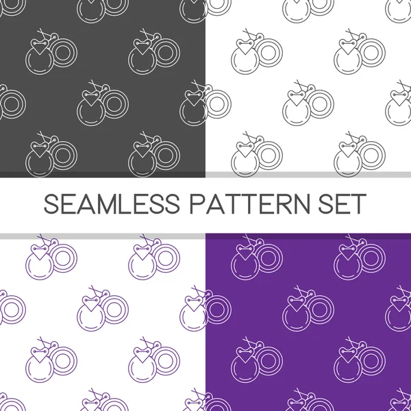 Four seamless vector patterns in different colors. Music background with castanets vector outline illustration. Design element for music store or studio packaging or t-shirt design. — Stockvector