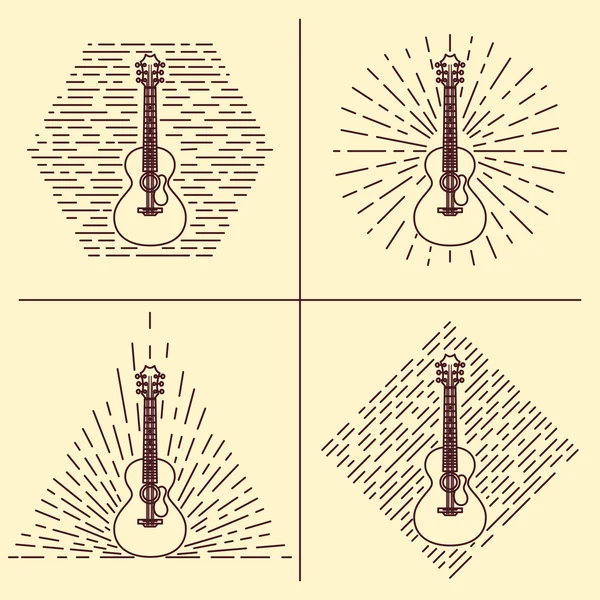 Logo de guitarra. Ilustración vectorial estilo vintage. Clip de vectores. Elemento de diseño retro para el empaquetado de tiendas de música, diseño de estudio o camiseta . — Vector de stock