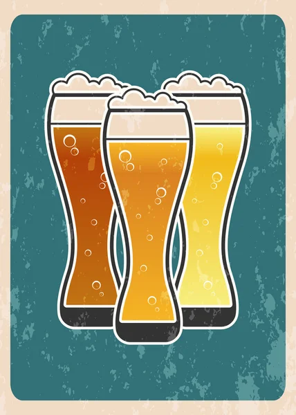 Zestaw trzech szklanek piwa. Jasny, ciemny i regularne wysoki mags z piwa. Ilustracja wektorowa w stylu retro. — Wektor stockowy