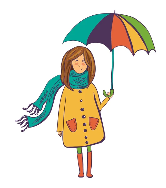 Cute vector girl with umbrella — Stock Illustration Cute vector girl with umbrella Vector Graphics