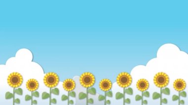 Mavi gökyüzü ve rüzgarın yazında dalgalanan ayçiçeği tarlasının arka plan görüntüsü