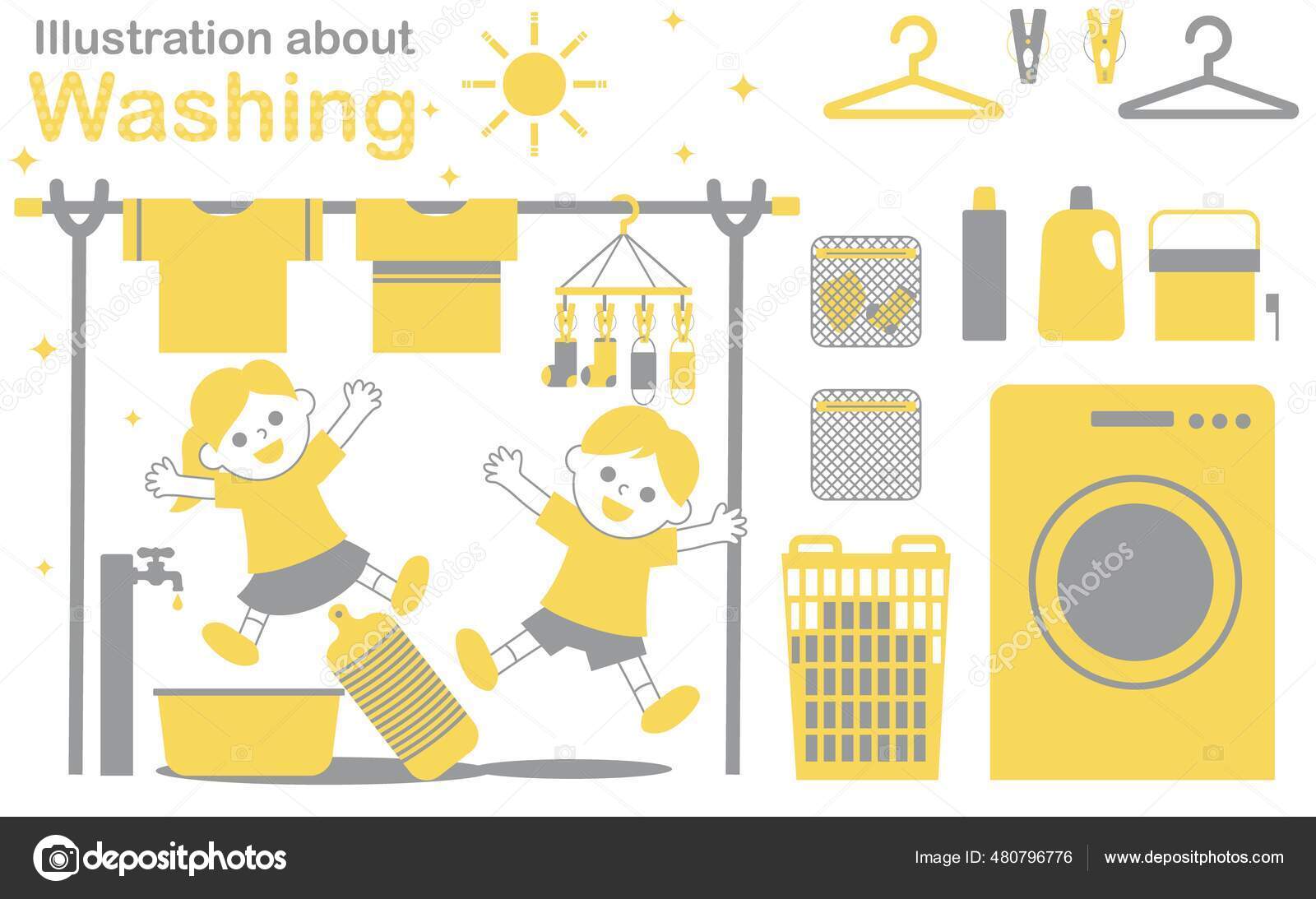 Simple Cute Laundry Related Vector Illustrations Set Stock Vector Image