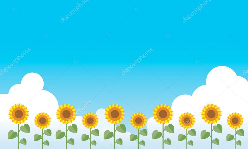 Background vector graphics summer blue sky and sunflower field