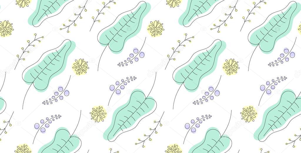 Seamless Patterns of simple drawn spring flowers