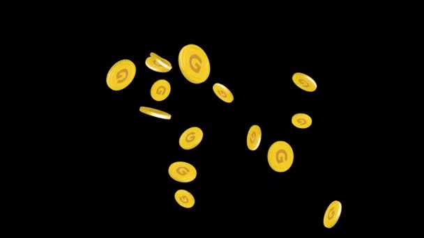 Přetékající Zlaté Mince Efektního Filmu Pozadí Transparentní — Stock video