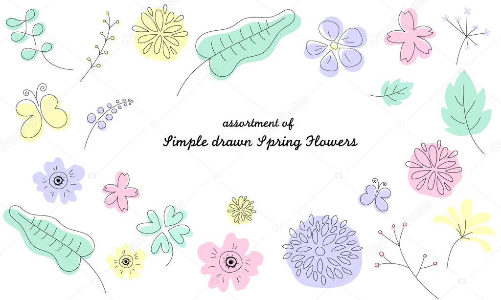 Illustration assortment of simple drawn spring flowers