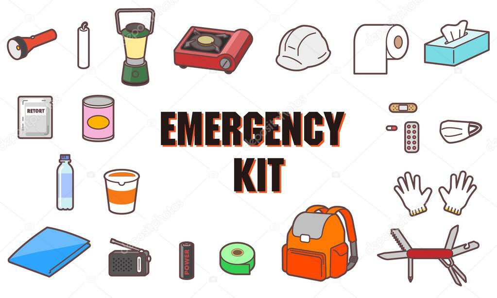Illustration of disaster prevention goods such as mask