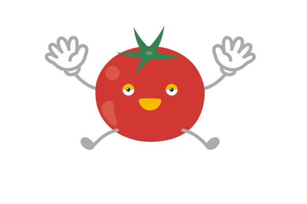 ジャンプするシンプルでかわいいトマトのキャラクターのベクトルイラスト — ストックベクタ