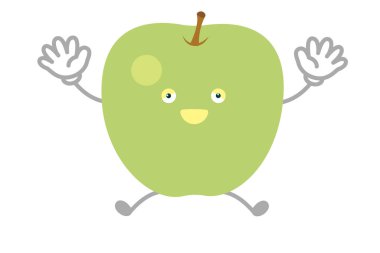 Basit ve şirin bir mavi elma karakterinin atlaması için vektör çizimi