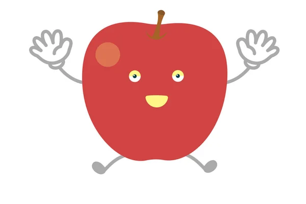 ジャンプするシンプルでかわいいリンゴのキャラクターのベクトルイラスト — ストックベクタ