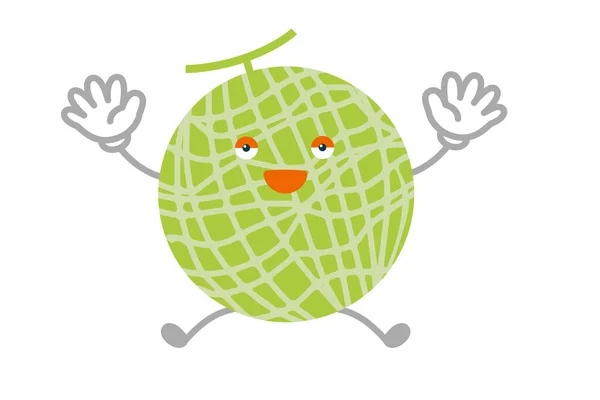 Vector Illustration Simple Cute Melon Character Jump — Vector de stock