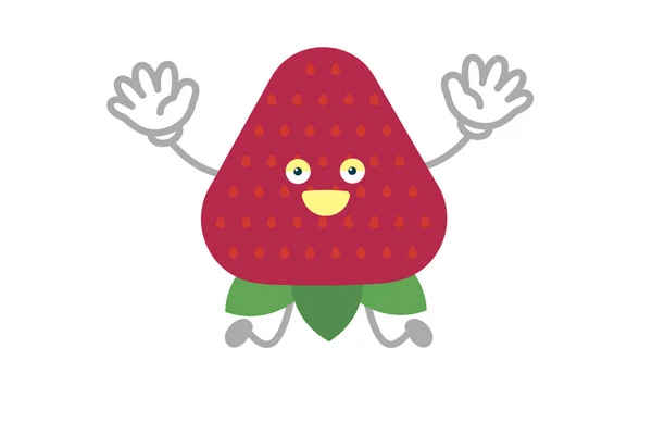 Vector Illustration Simple Cute Strawberry Character Jumping — 图库矢量图片