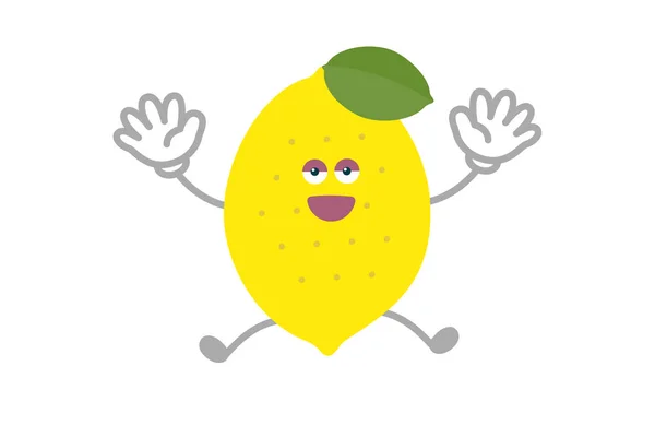 シンプルでかわいいレモンのキャラクターのベクトルイラストがジャンプします — ストックベクタ