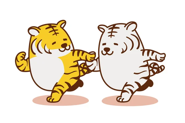 Illustration Une Danse Mignonne Deux Personnages Tigre — Image vectorielle