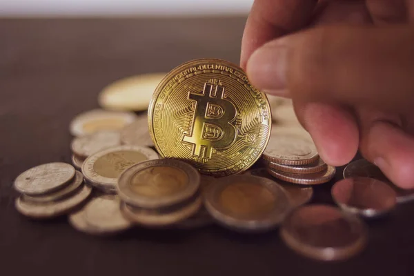 Bitcoin Monedas Criptomoneda Concepto Del Mercado Valores — Foto de Stock