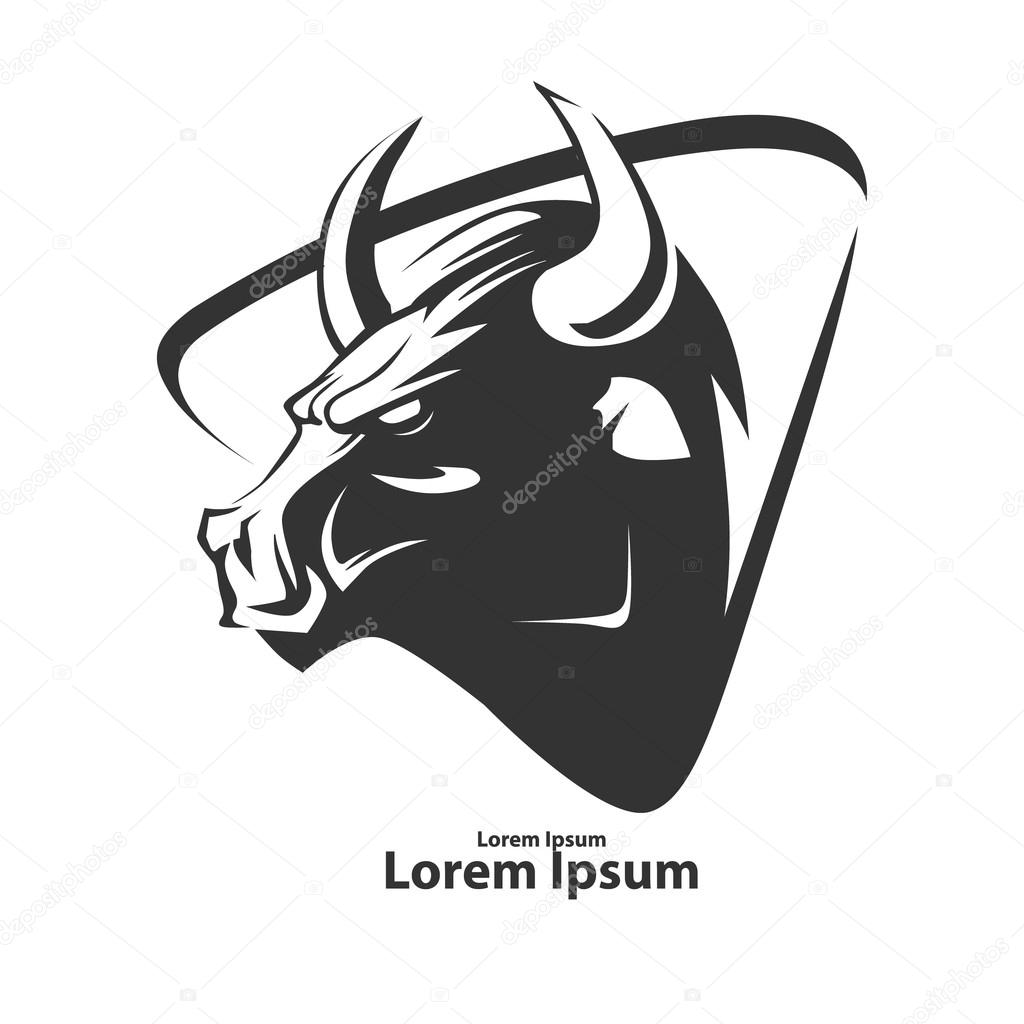 Bull for logo, american football symbol, simple illustration, sport team emblem, design element and label, security idea, monochrome