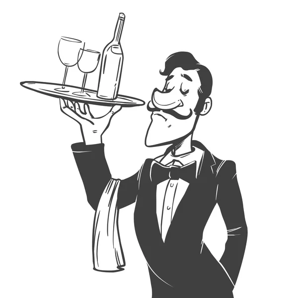 Cameriere uomo cartone animato — Vettoriale Stock