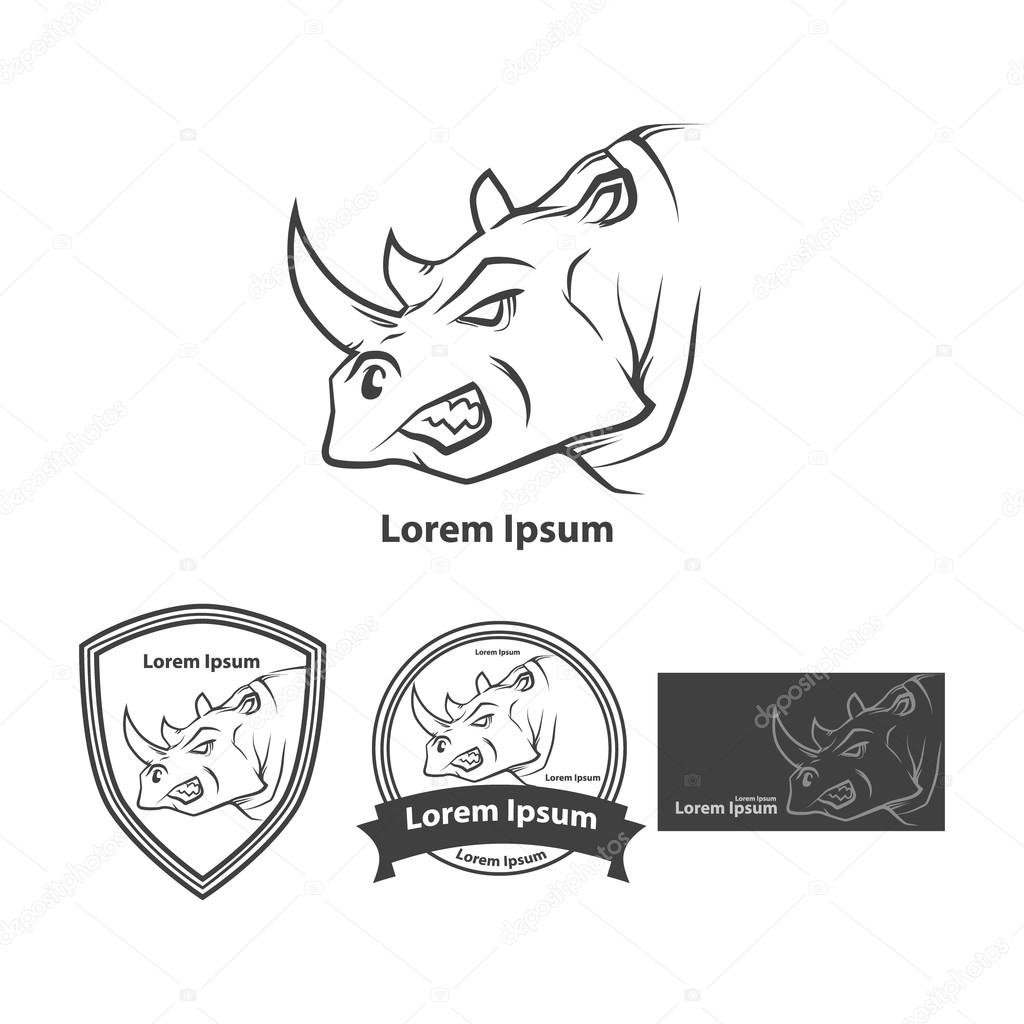 Rhino head for logo, american football symbol, simple illustration, sport team emblem, design elements