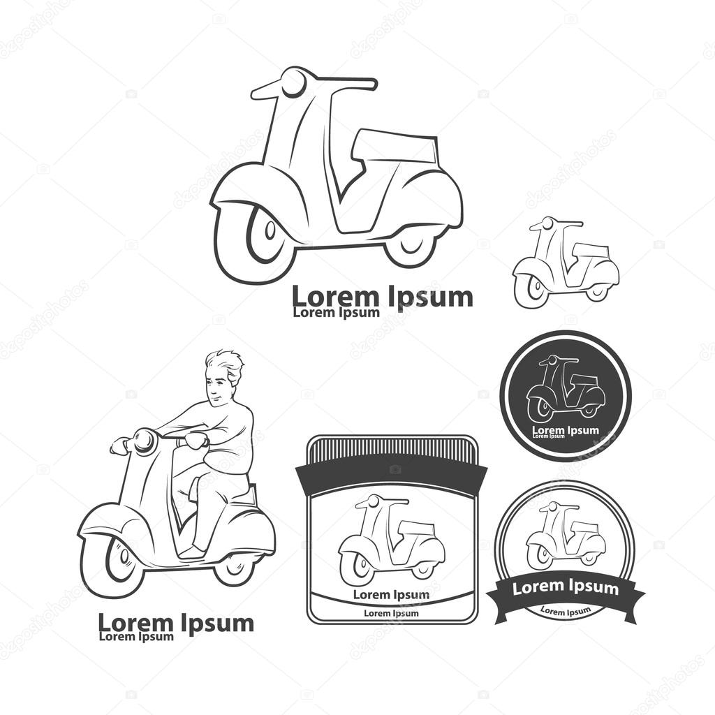 Scooter, mini bike logo, man riding on bike. vector simple illustration, design elements