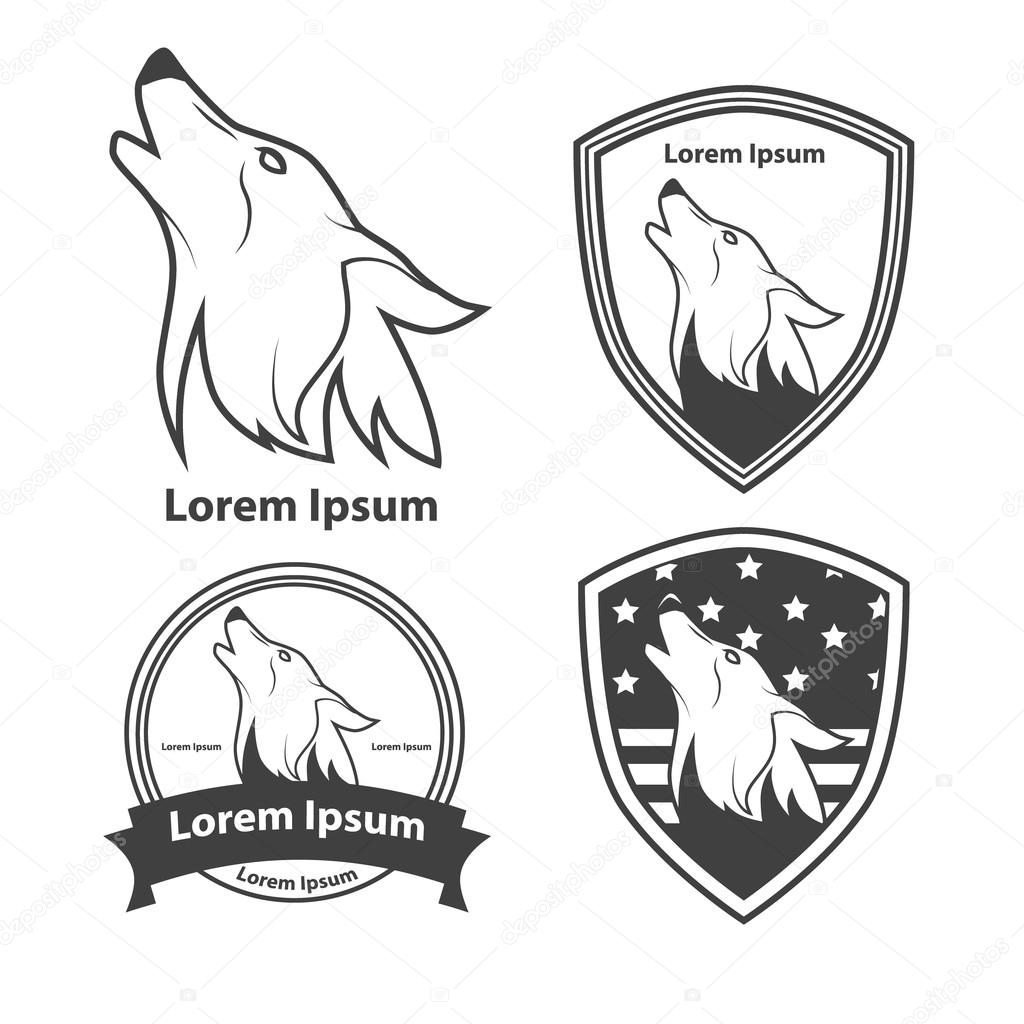 Wolf head for logo, american symbol, simple illustration, sport team emblem, design elements
