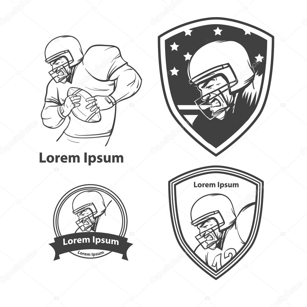 American football player, isolated, simple illustration, emblems, design elements