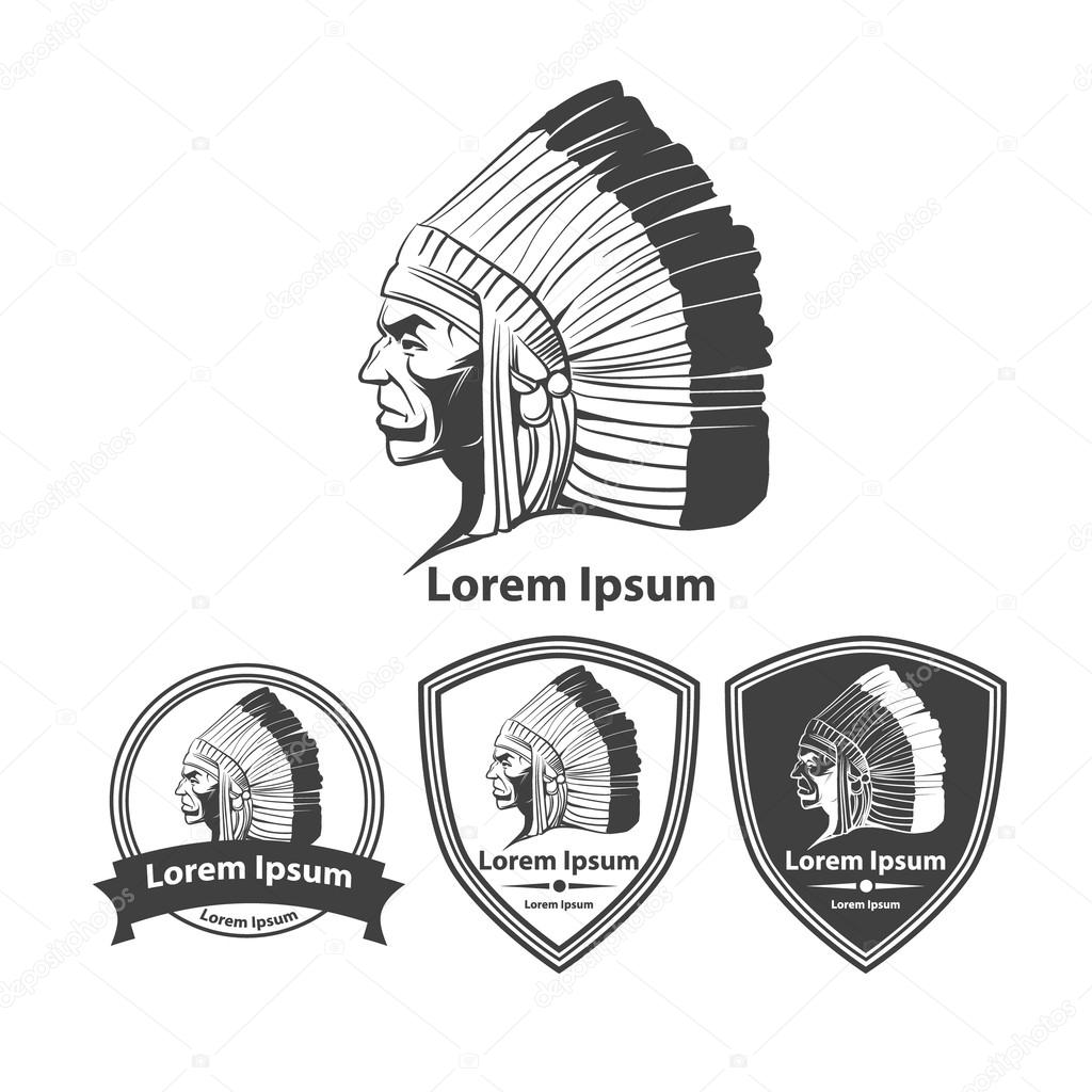 Injun head, profile view, for logo, emblem, design elements