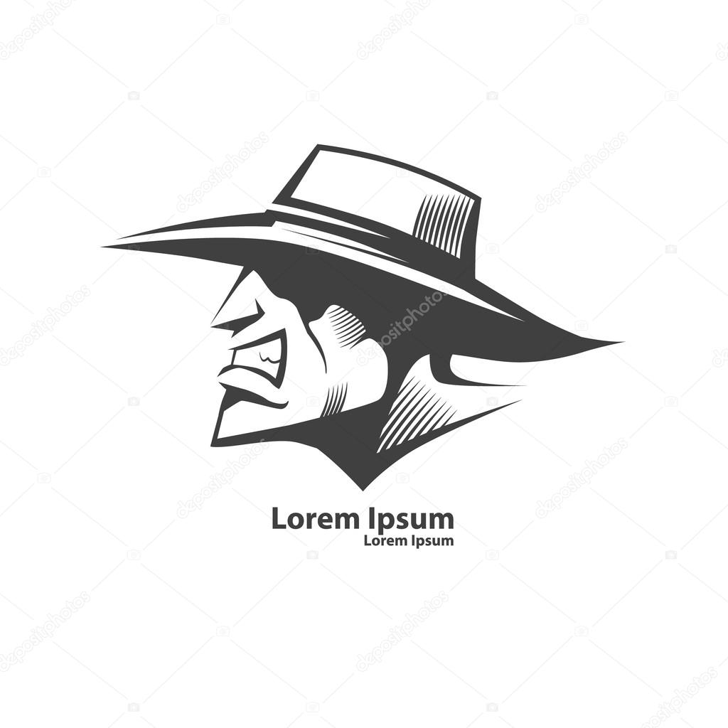 Cowboy for logo, symbol, simple illustration, profile view, man in hat, wild west concept