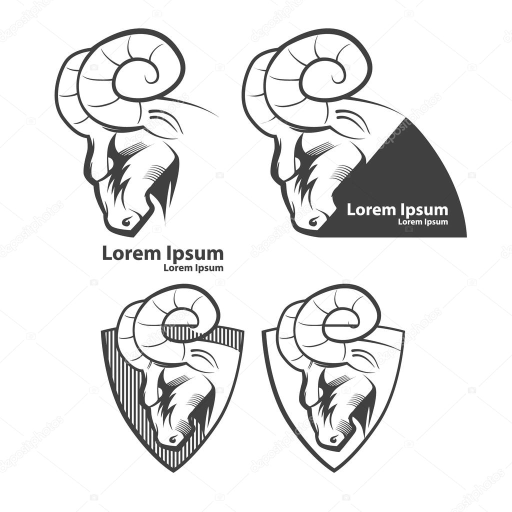 Ram for logo, american football symbol, simple illustration, sport team emblem, design elements and labels