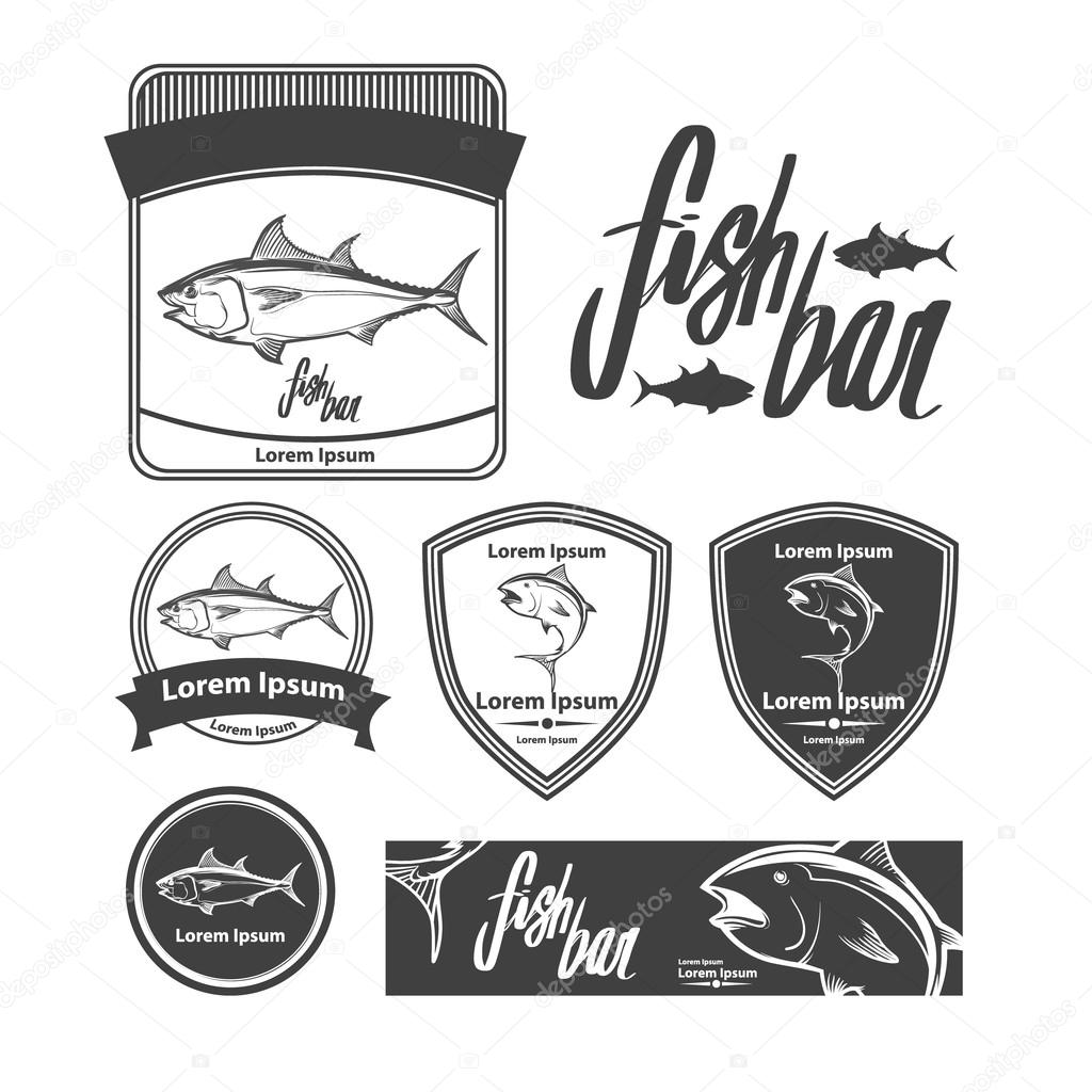 Fish logo template, simple illustration, fishing concept, tuna, design elements, label