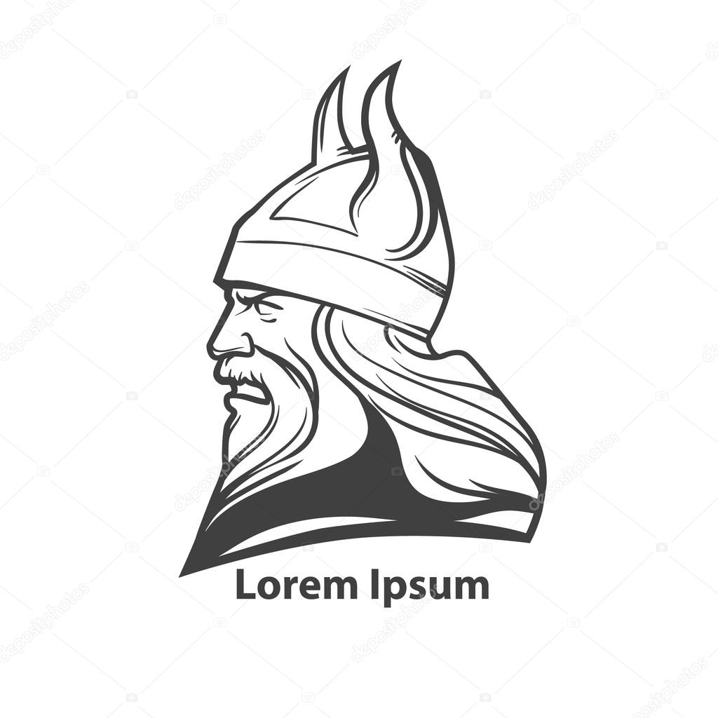 Simple illustration for logo, viking head, profile view, angry, sport team