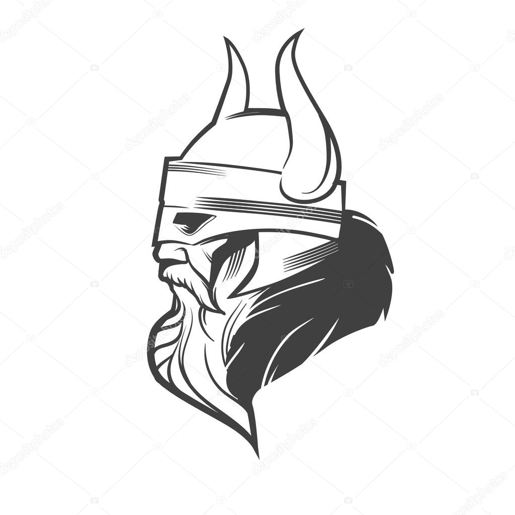 Simple illustration for logo, viking head, profile view, angry, sport team