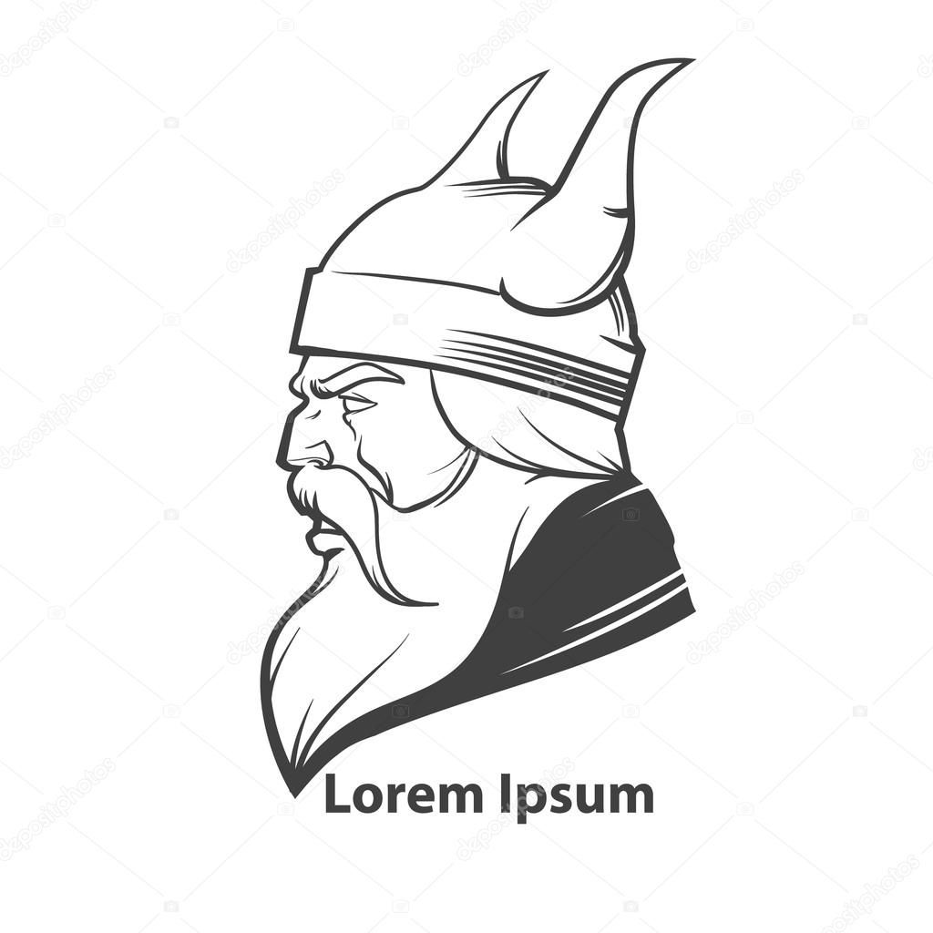 Simple illustration for logo, viking head, profile view, angry, sport team
