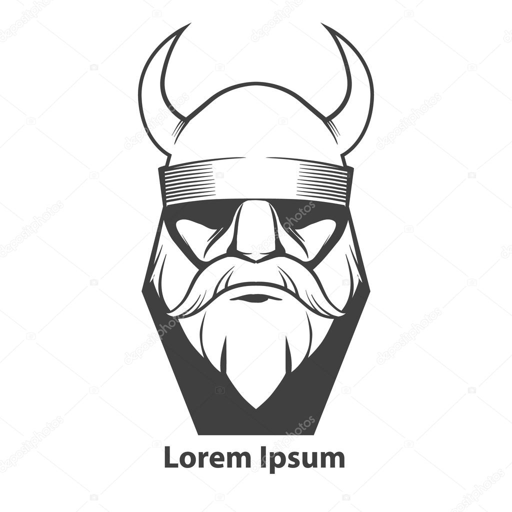 Simple illustration for logo, viking head, front view, angry, sport team