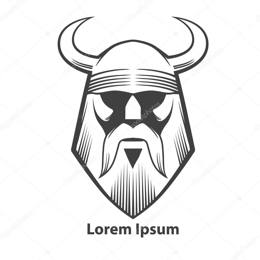 Simple illustration for logo, viking head, front view, angry, sport team