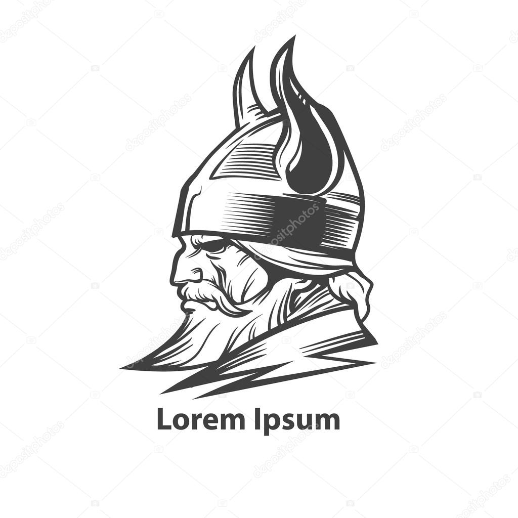 Simple illustration for logo, viking head, profile view, angry, sport team