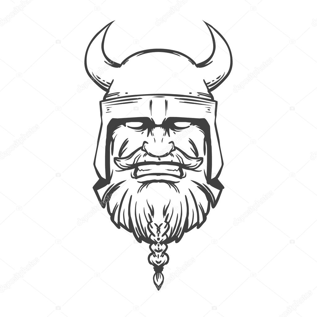 Simple illustration for logo, viking head, front view, angry, sport team