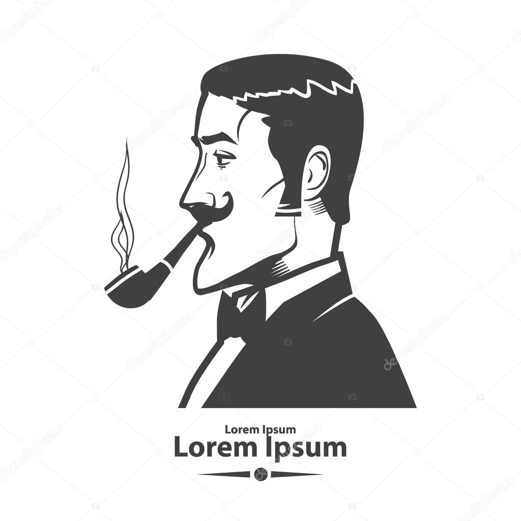 Man with pipe, logo for pipe club. simple illustration, gentleman smoking