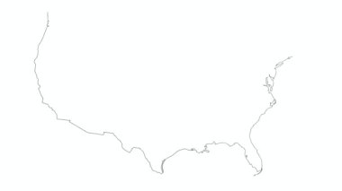 Amerika Birleşik Devletleri haritası. 2D Amerika Birleşik Devletleri 'nin çizilmiş haritası. Amerikan haritasının animasyonu. ABD 'nin siyah beyaz karikatür haritası..