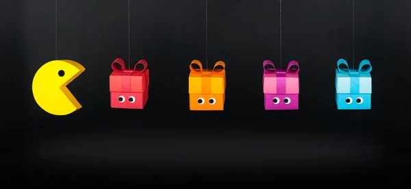 Pac-Man και δώρο κουτιά — Φωτογραφία Αρχείου